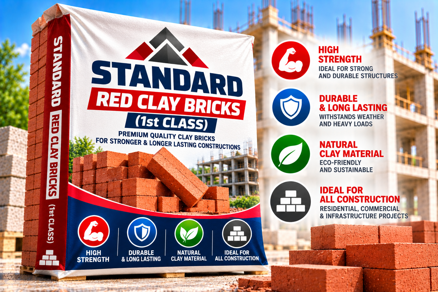 Standard Red Clay Bricks (1st class)