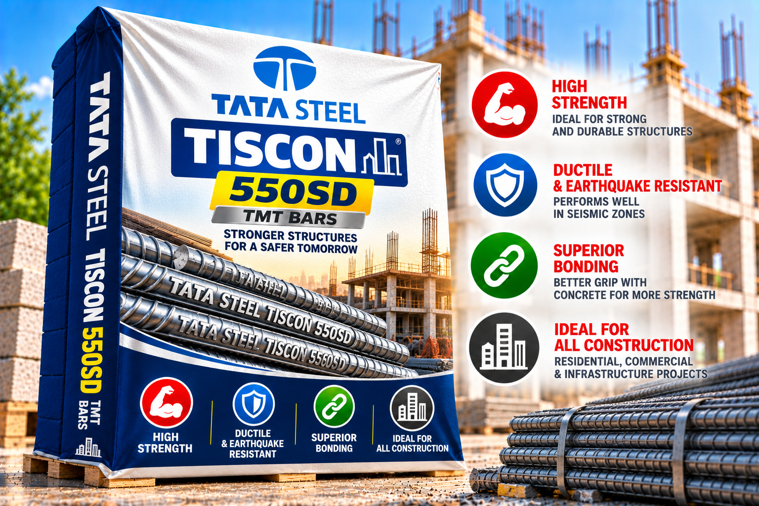 Tata Steel Tiscon 550SD TMT Bars (8–32 mm)